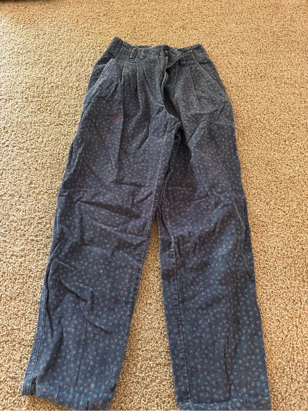 Vintage Navy Blue Patterned Cropped Pants